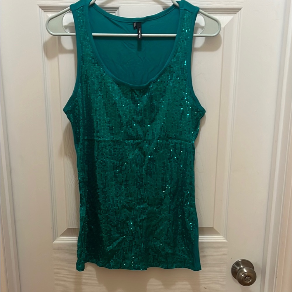 Maurice Teal Sequin Sleeveless Top